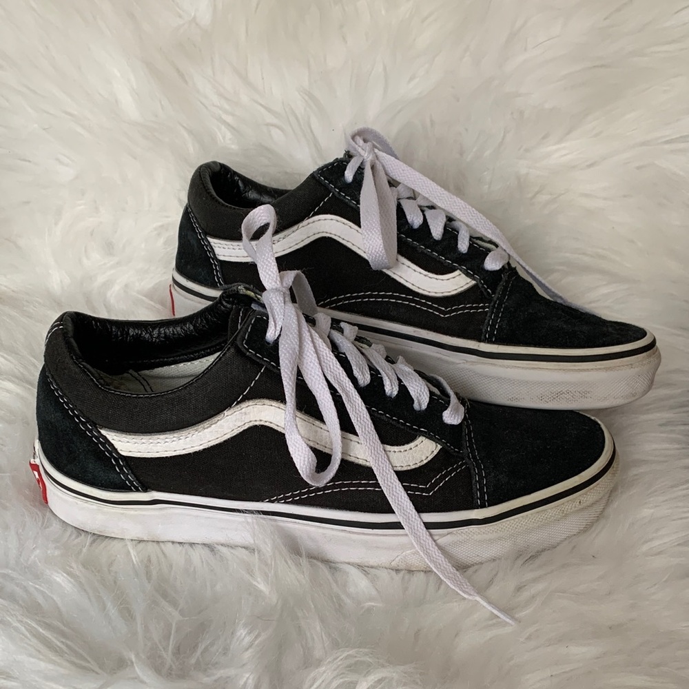 Vans Old Skool Black and White Canvas and Suede Low-Top Skate Shoes